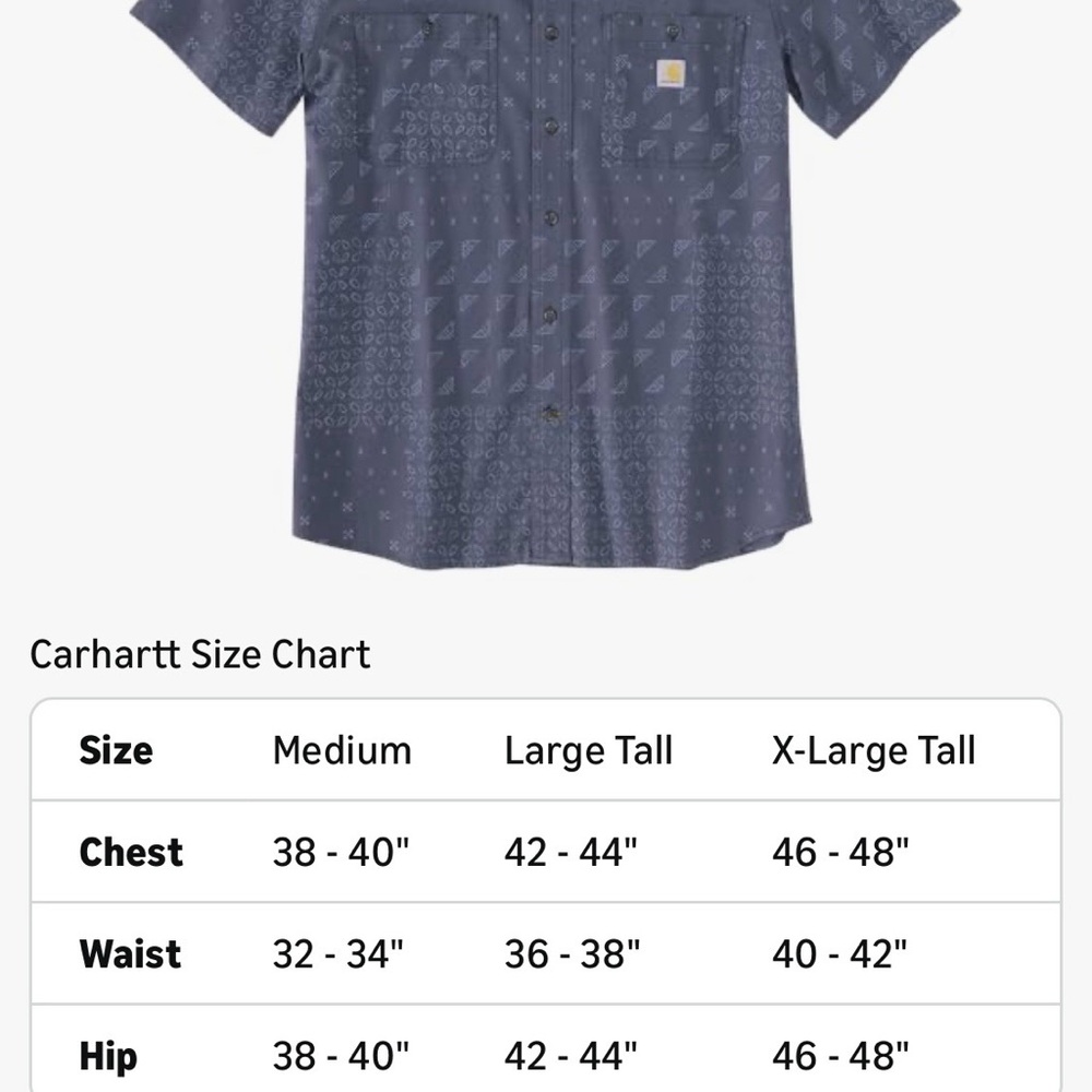 NWT Carhartt Men's Button Down Short Sleeve Shirt LT Large Tall Blue - Picture 2 of 3